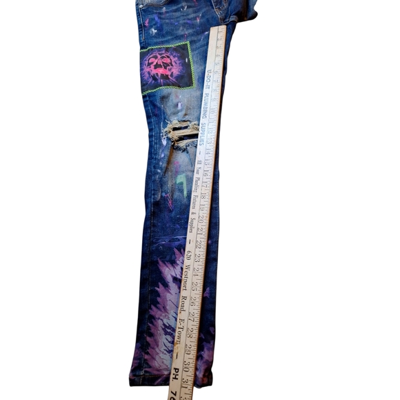 Sugarhill Men Psychedelic Jeans 30×31 Distressed Stretch Denim - Picture 9 of 9